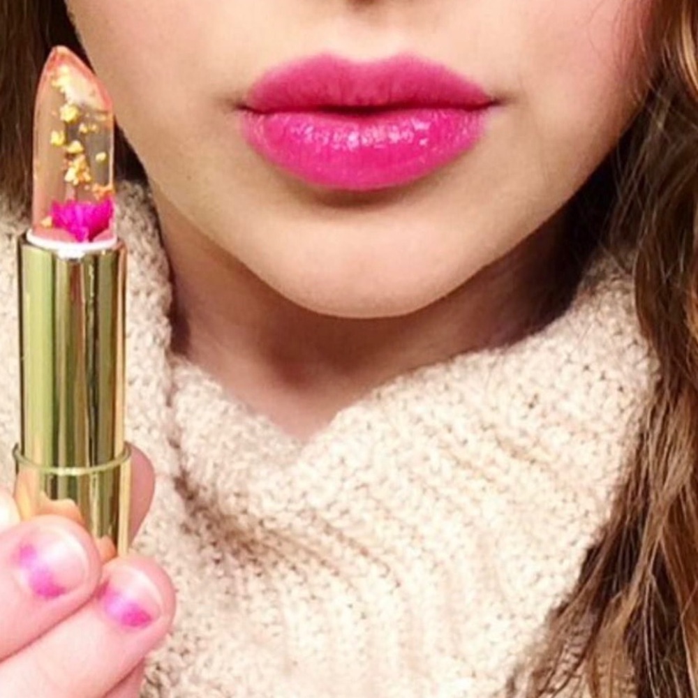 NIB Magic Color Changing Jelly Lip Gloss, Flower Gold Flakes PINK Lip Stain